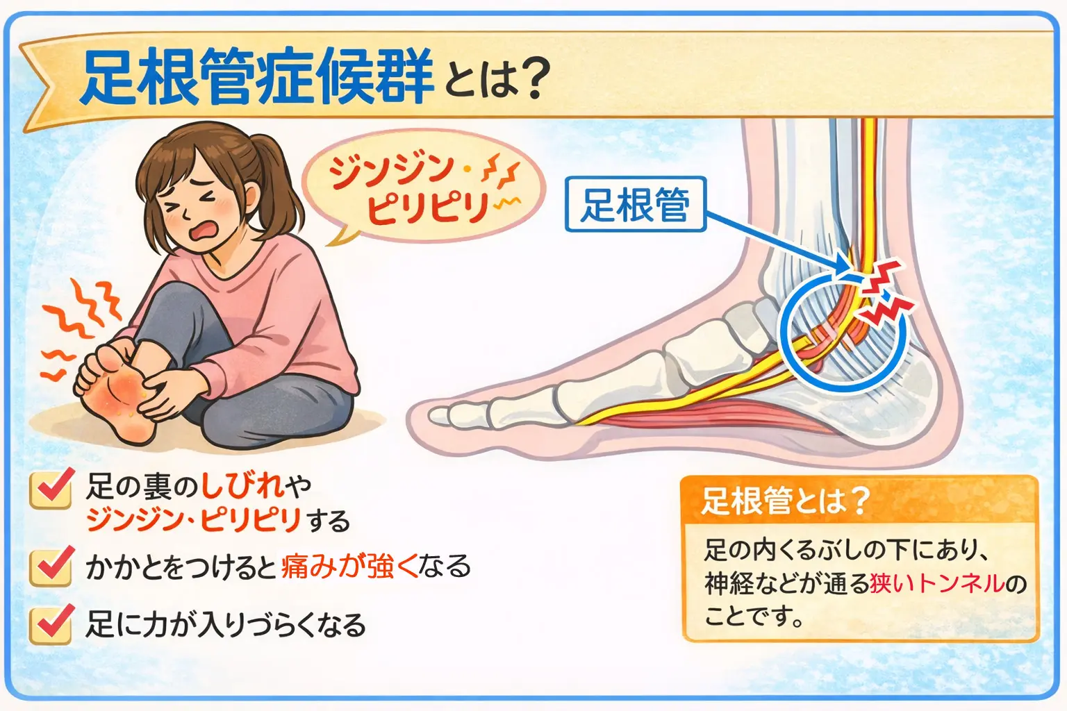 足根管症候群の症状の説明図